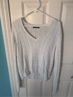 Brandy Melville White Cable-Knit V-Neck Sweater